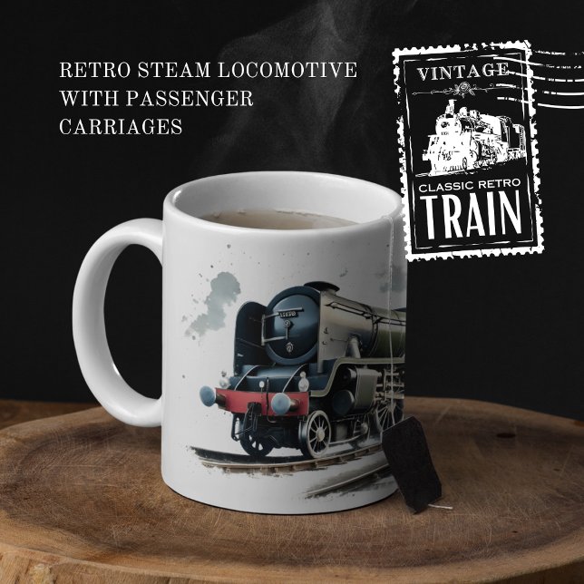 Retro-ånglok med passagerarfordon Två-Tonad mugg (Retro Steam Locomotive With Passenger Carriages cover from The Beekeeper Store)