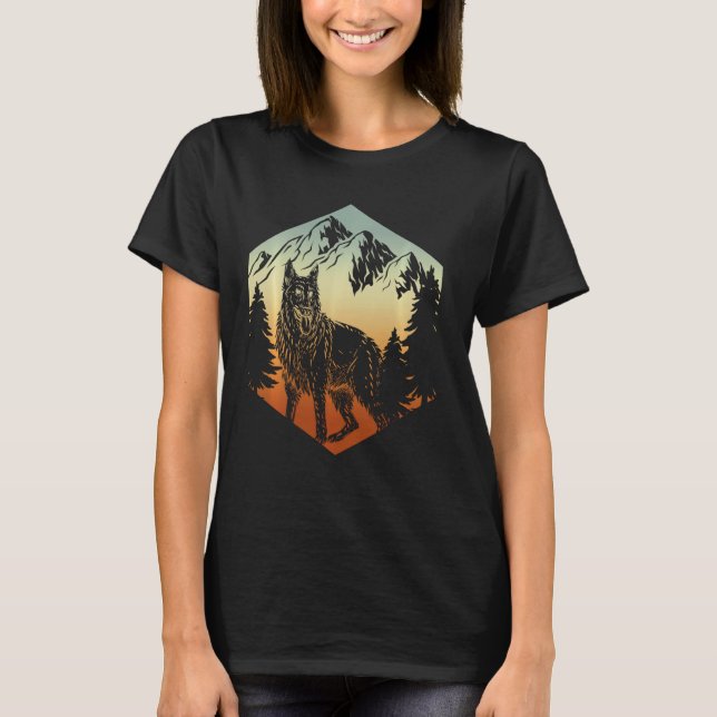 Retro Animal Hund German Shepherd T Shirt (Framsida)