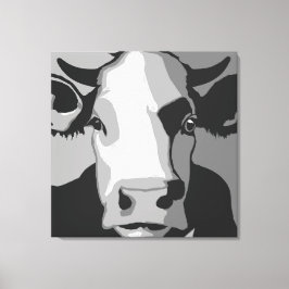 Retro Animal Pop Art Cow Porträtt i Black & White Canvastryck