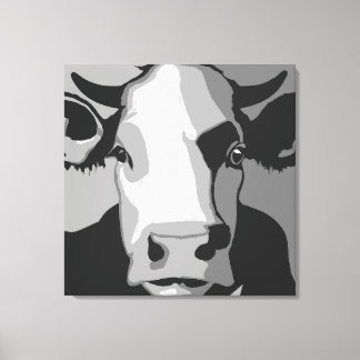 Retro Animal Pop Art Cow Porträtt i Black & White Canvastryck