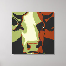 Retro Animal Pop Art Cow Porträtt i Cowmoflage Canvastryck