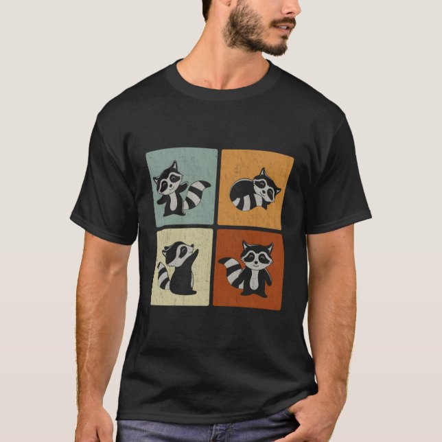 Retro Animal Racoon T Shirt (Framsida)