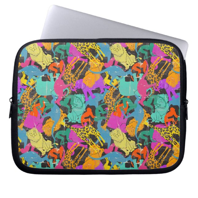 Retro Animal Silhouettes Mönster Laptop Sleeve (Framsidan)