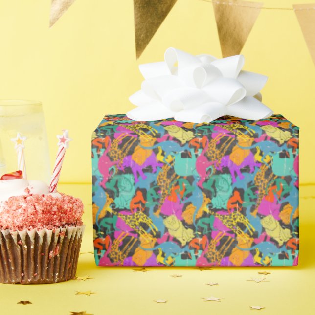 Retro Animal Silhouettes Mönster Presentpapper (Födelsedagsfest)