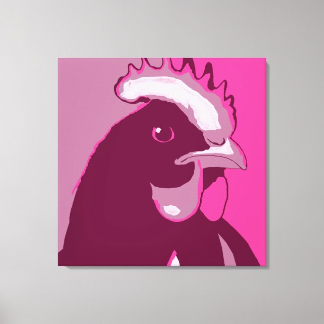 Retro Animal Wall Pop Art Rosa Chicken Porträtt Canvastryck (Framsida)