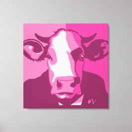 Retro Animal Wall Pop Art Rosa Cow Porträtt Canvastryck