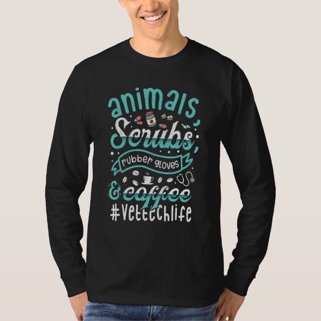 Retro Animals Scrubs Rubber Gloves And Coffee Vet  T Shirt (Framsida)