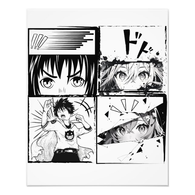Retro Anime-åtgärdsstödraster Fototryck (Framsidan)
