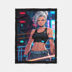 Retro Anime Cyberpunk Flicka Neon Street Fighter S Fleecefilt