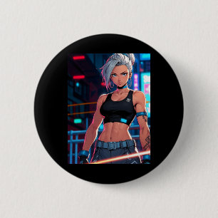 Retro Anime Cyberpunk Flicka Neon Street Fighter S Knapp