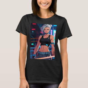 Retro Anime Cyberpunk Flicka Neon Street Fighter S T Shirt