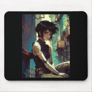 Retro Anime Cyberpunk Tjej Dystopisk Framtid Kriga Musmatta