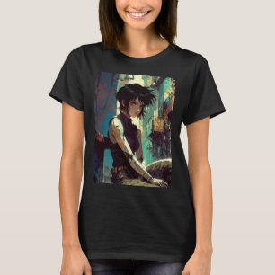 Retro Anime Cyberpunk Tjej Dystopisk Framtid Kriga T Shirt