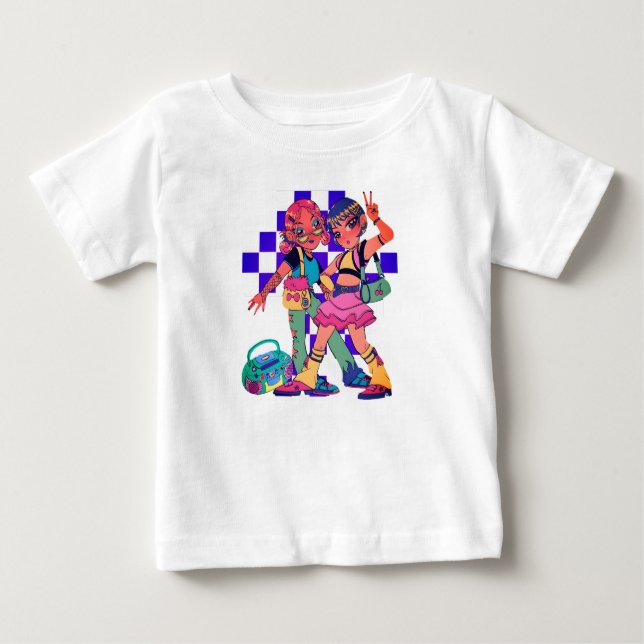 Retro Anime Duo Graphic Tee T-Shirt (Framsida)