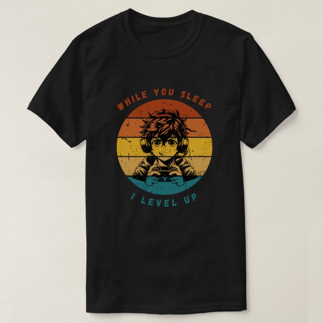 Retro Anime Gamer "I Level Up" Tee (Design framsida)