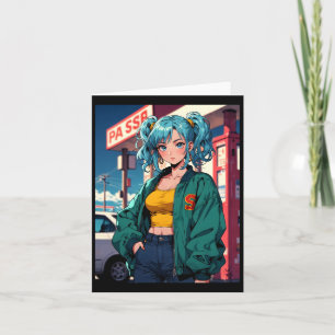 Retro Anime Gas Station Girl Vintage Street Fashio Kort