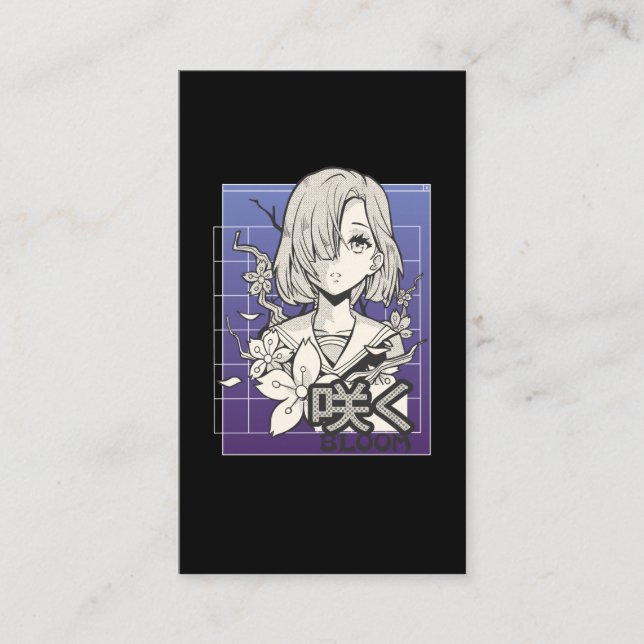 Retro Anime Girl Otaku Manga Tecknad Tonåring japa Visitkort (Framsida)