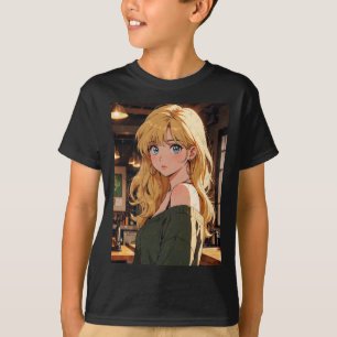 Retro Anime Kaffe Flickvänlig Varm Mysig Atmosfär T Shirt
