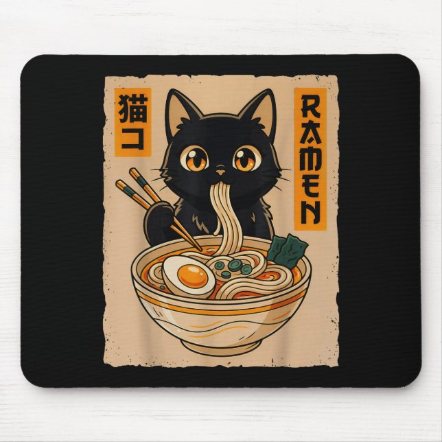 Retro Anime Kawaii Black Cat Eating Ramen Noodles  Musmatta (Framsidan)