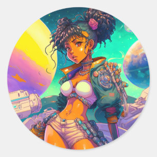 Retro Anime Manga Space Princess Runt Klistermärke
