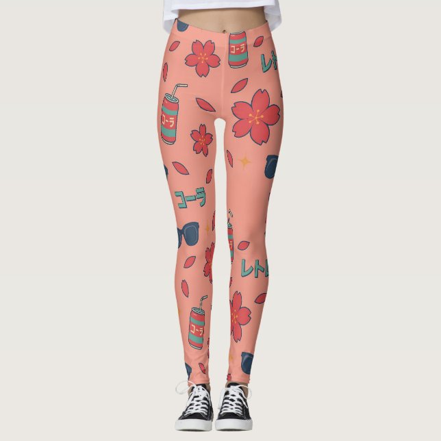 Retro Anime Semesterikoner – Kawaii Neon Leggings (Framsida)
