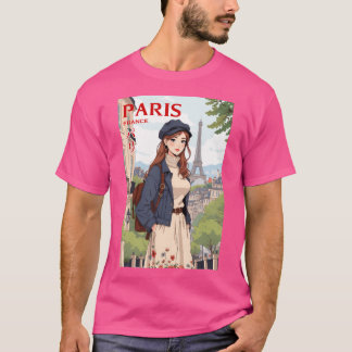 Retro Anime som reser unga kvinnor i Paris Frankri T Shirt