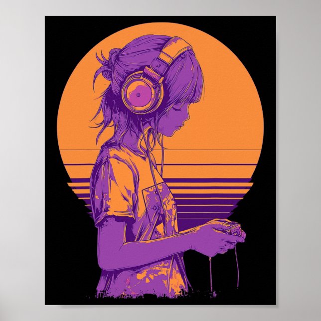 Retro Anime Spelarflicka  Poster (Framsidan)