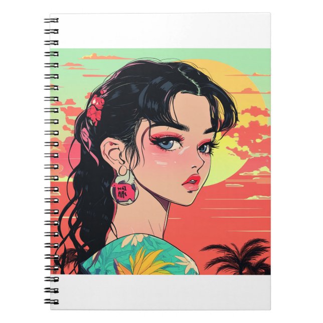 Retro Anime Stil Girl Illustration Notebook Anteckningsbok (Framsidan)