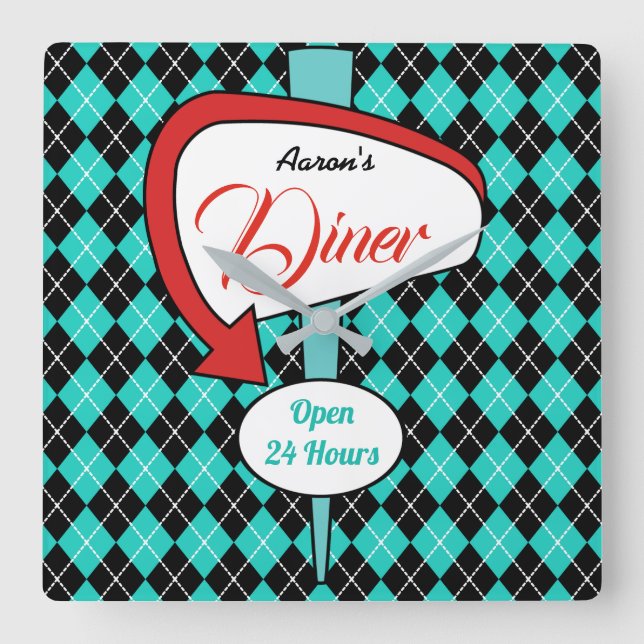 Retro anpassad diner skylt kök klocka present (Framsida)