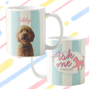 Retro Anpassad Hund Foto & Namn Pastellrandig Kaffemugg