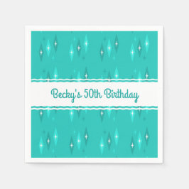 Retro Anpassningsbar Födelsedagsfest Turkos Pappersservett