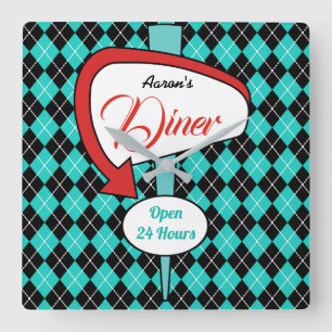 Retro Anpassningsbar Middag Sign Kitchen Clock Gif Fyrkantig Klocka
