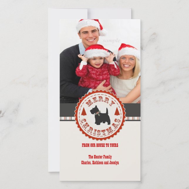 Retro-Anpassningsbarna Scottish Terrier Hund Photo Julkort (Framsida)