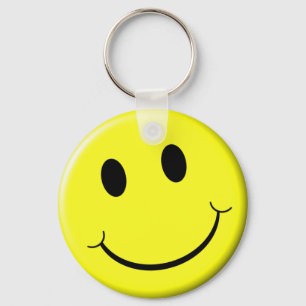 Retro Ansikte Bright Gult Smile Nyckelring