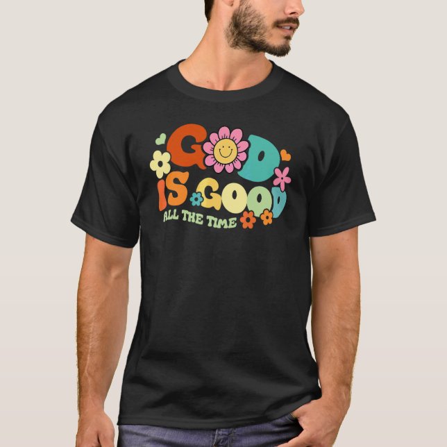 Retro Ansikte Groovy Gud är bra hela tiden Boho mo T Shirt (Framsida)