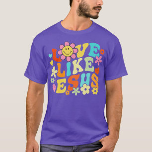 Retro Ansikte Kärlek som Jesus Boho Flowers T Shirt