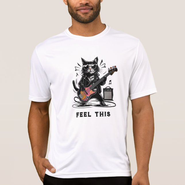 *~* Retro AP91 Bass Guitar Music Cat Player T Shirt (Framsida)