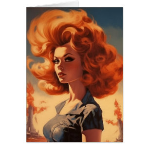 Retro apokalyptisk kvinna hälsningskort