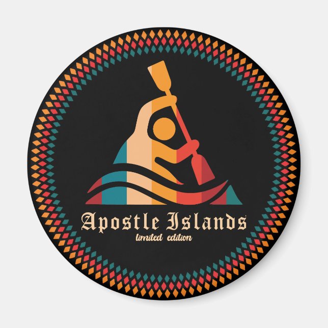 Retro Apostle Islands Kayaking Magnet (Framsidan)