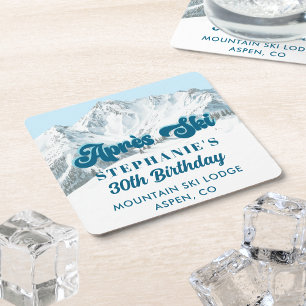 Retro Apres Ski Vinter Fjäll Födelsedagsfest Underlägg Papper Kvadrat