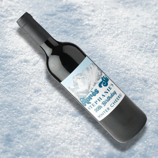 Retro Apres Ski Vinter Fjäll Födelsedagsfest Vinflaska Etikett (Skapare uppladdad)