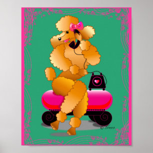 Retro Apricot Pudel på Mobilare bildutskrift Poster
