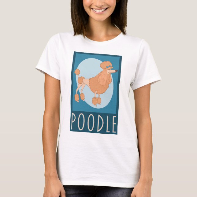 Retro Apricot Tecknad Pudel på Blue T Shirt (Framsida)