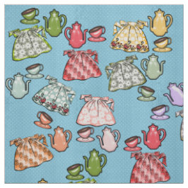 Retro Aprons och Tekannor på Sea Blue Polka dots Tyg