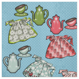 Retro Aprons och Tekannor på Sea Blue Polka dots Tyg