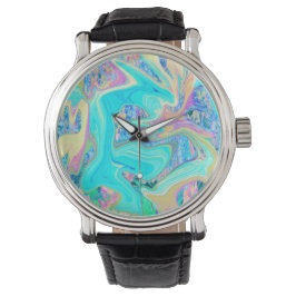 Retro Aqua Blå Flytande Konst på Abstrakt Hortensi Armbandsur