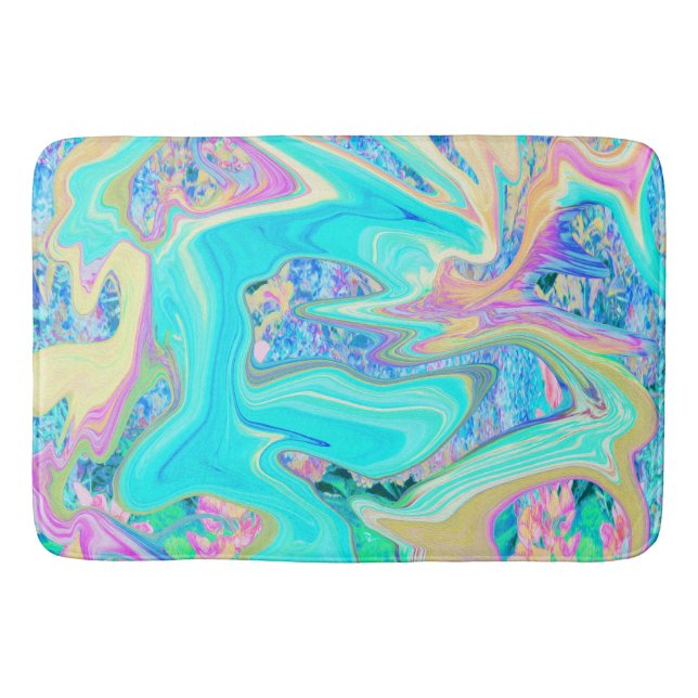 Retro Aqua Blå Flytande Konst på Abstrakt Hortensi Badrumsmatta (Framsidan)