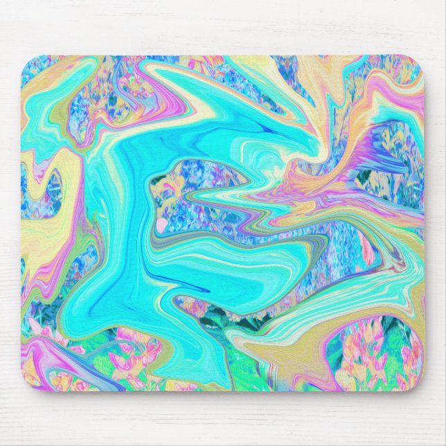 Retro Aqua Blå Flytande Konst på Abstrakt Hydrange Musmatta (Framsidan)