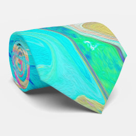 Retro Aqua Blå Flytande Konst på Abstrakt Hydrange Slips