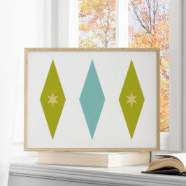 Retro Aqua Blue Grönt Gult Stars Diamanter Poster